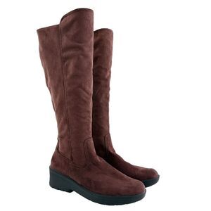 Bzees Brandy Boots Womens 11 Burgundy Zip Up Wedge Knee Length Comfy Washable